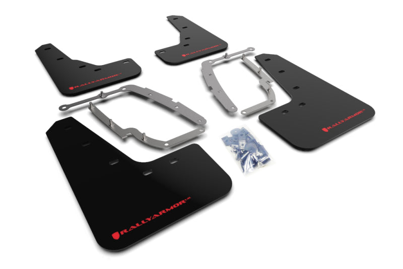 Rally Armor UR Mud Flaps - 2017-2023 Tesla 3 - Black/Red Logo - #MF62-UR-BLK/RD