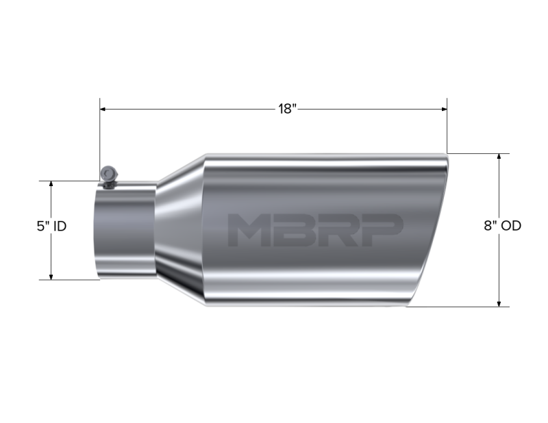 MBRP T5129 8in T304 SS Rolled End Straight Cut Tip