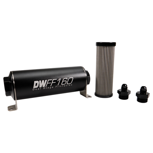 DeatschWerks Stainless Steel 6AN 100 Micron Universal Inline Fuel Filter Housing Kit (160mm)