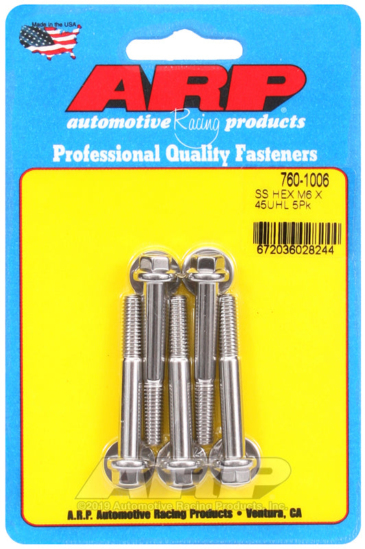 ARP 760-1006 M6 x 1.00 x 45mm Hex SS Bolts (5/pkg)