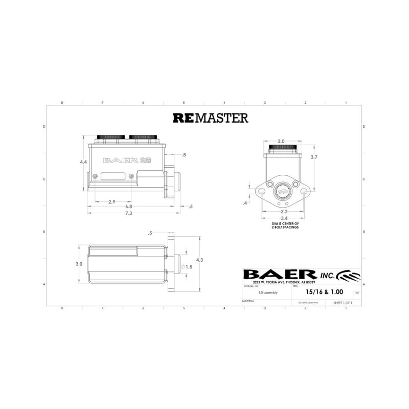 Baer Brakes GM/Ford 15/16in Bore Remaster 2-Bolt Right Port Master Cylinder Assembly - Gray