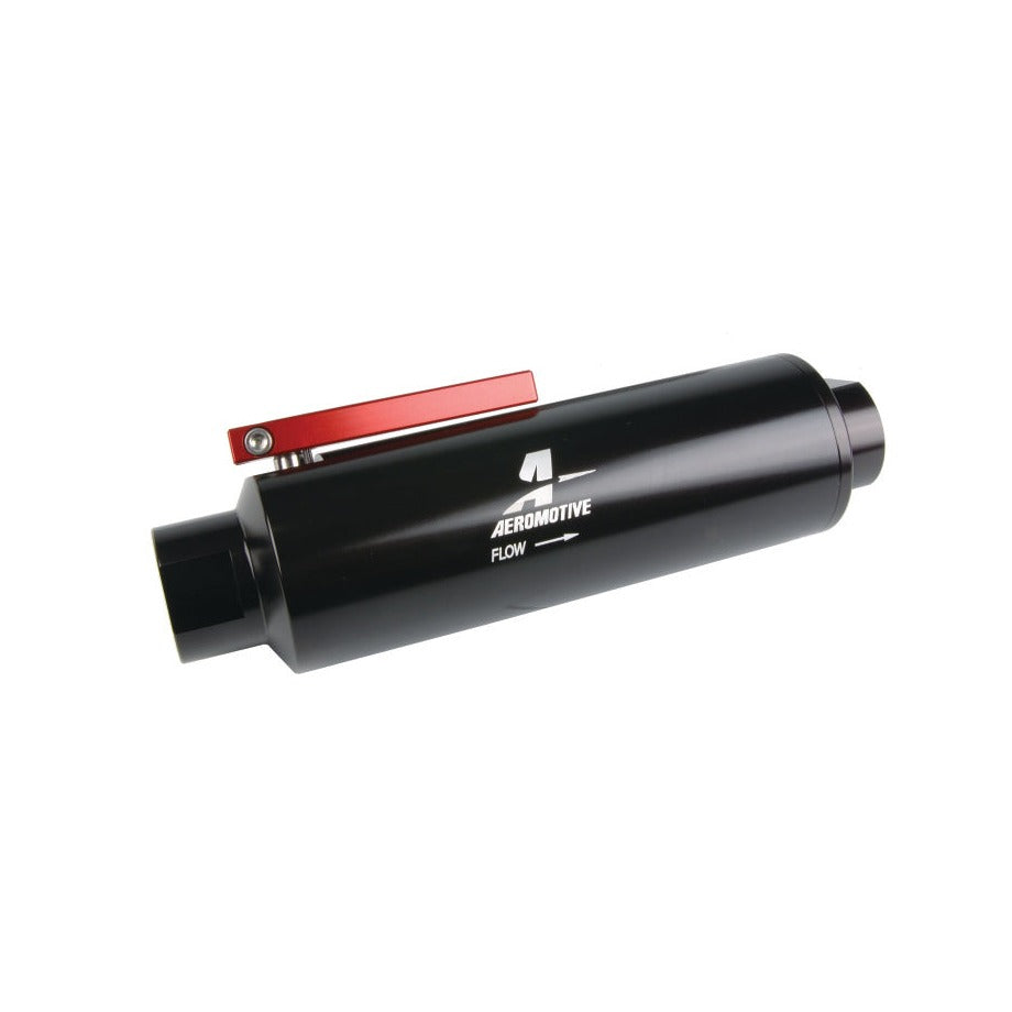 Aeromotive In-Line AN-12 Filter w/Shutoff Valve 100 Micron SS Element - Black Anodize Finish