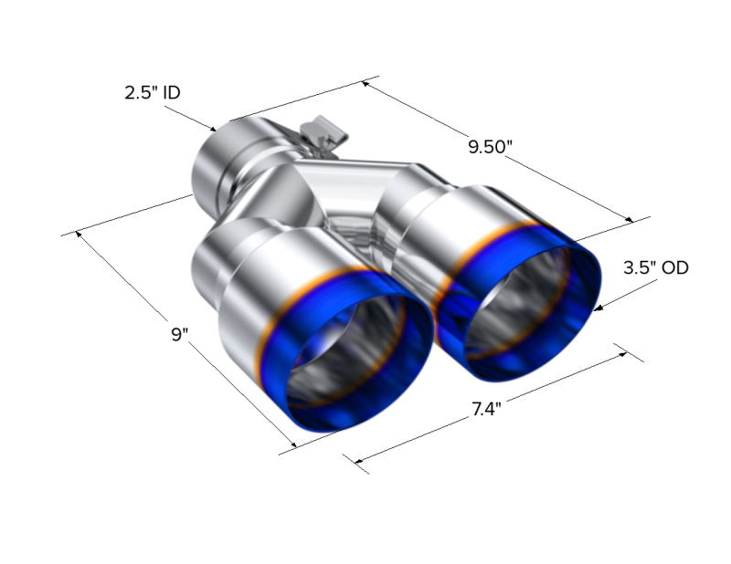 MBRP Burnt End Tip 2.5 ID, Dual 3.5 OD Out, 9.5 length, Single-Wall T304