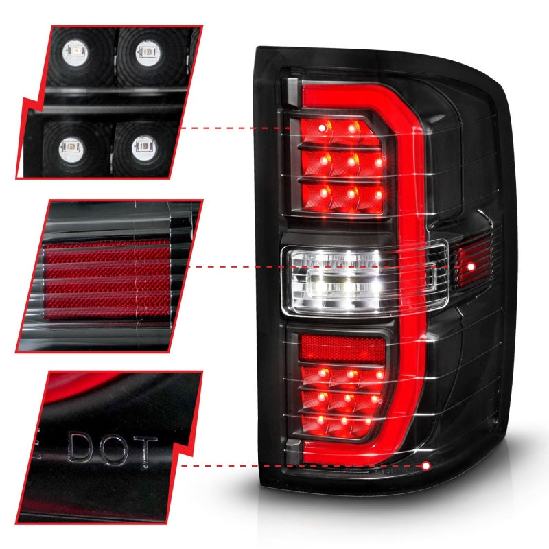ANZO 14-19 GMC Sierra 1500 Full LED Taillights Black Housing Clear Lens (w/C Light Bars)