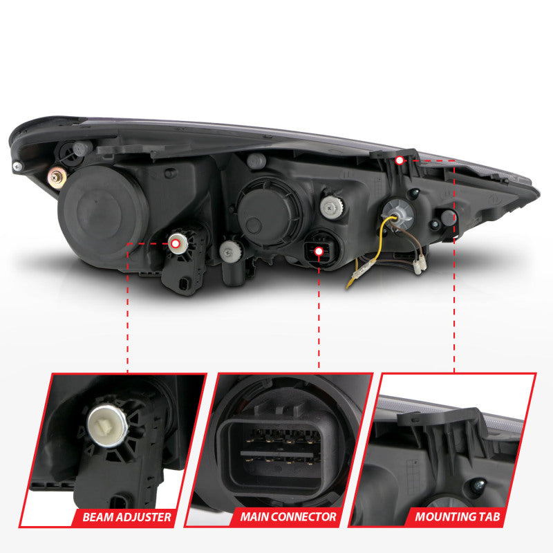 ANZO 2013-2016 Hyundai Genesis Projector Headlights w/ Plank Style Design Black (HID Compatible)