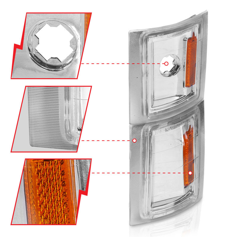 ANZO 1992-1998 Chevrolet Blazer Corner Lights Clear Lens w/ Amber Reflector