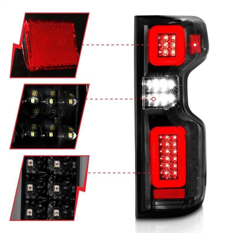 ANZO 2019-2026 Chevrolet Silverado 1500 LED Taillights - Black Clear Lens w/ Sequential Signal (Factory Models)