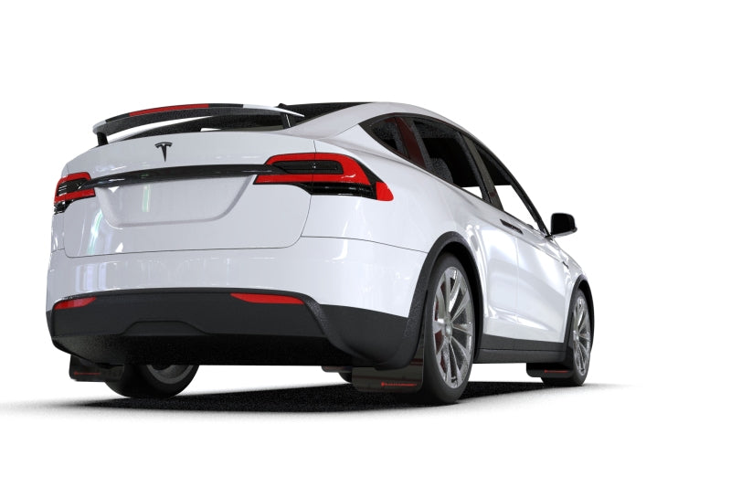 Rally Armor Mud Flaps - 2022-2025 Tesla X - RAL UR Blk Flap/Met. Blk Logo - #MF102-UR-BLK/MBK