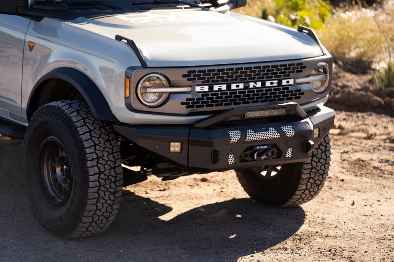 DV8 Offroad 2021+ Ford Bronco Front Bumper Winch Capable w/ Optional Bull Bar/Aux Light Opening - #FBBR-01