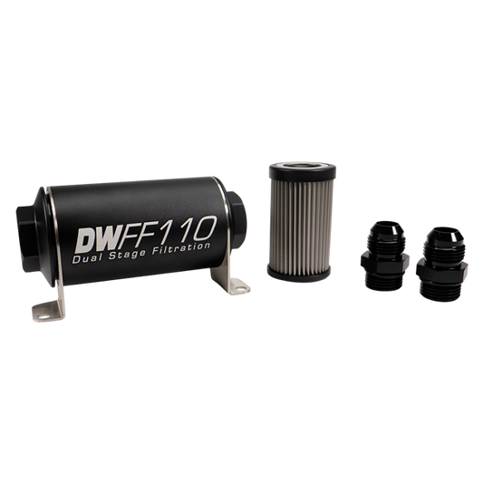 DeatschWerks Stainless Steel 10AN 100 Micron Universal Inline Fuel Filter Housing Kit (110mm)