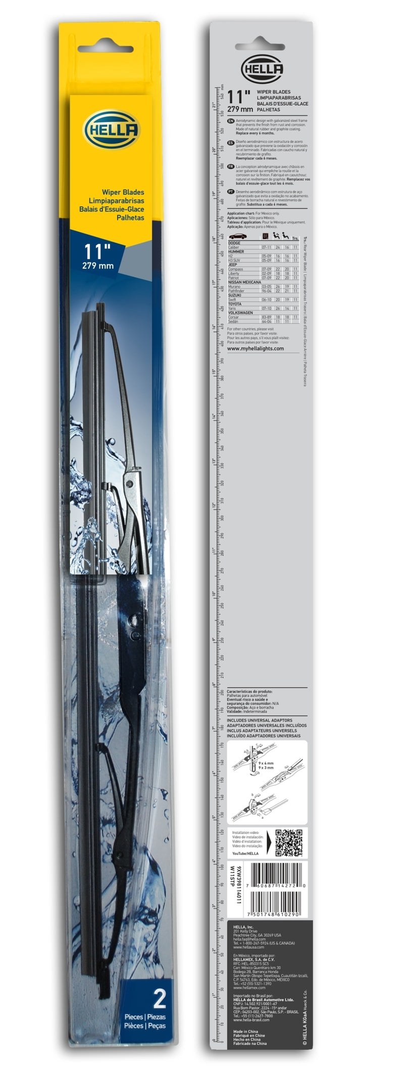HELLA 9XW398114011 Standard Wiper Blade 11in Pair