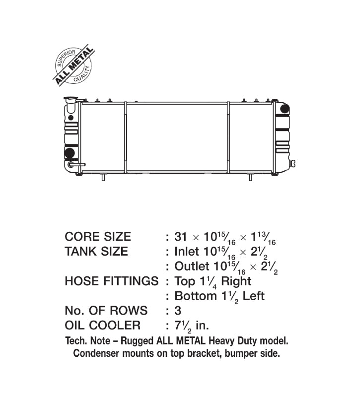 CSF 2671 Metal Radiator for 91-01 Jeep Cherokee 4.0L (LHD Only) Heavy Duty 3 Row
