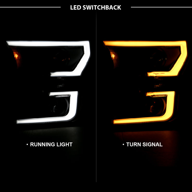 ANZO 2015-2017 Ford F-150 LED Projector Headlights - Switchback Black (For Halogen Models Only)