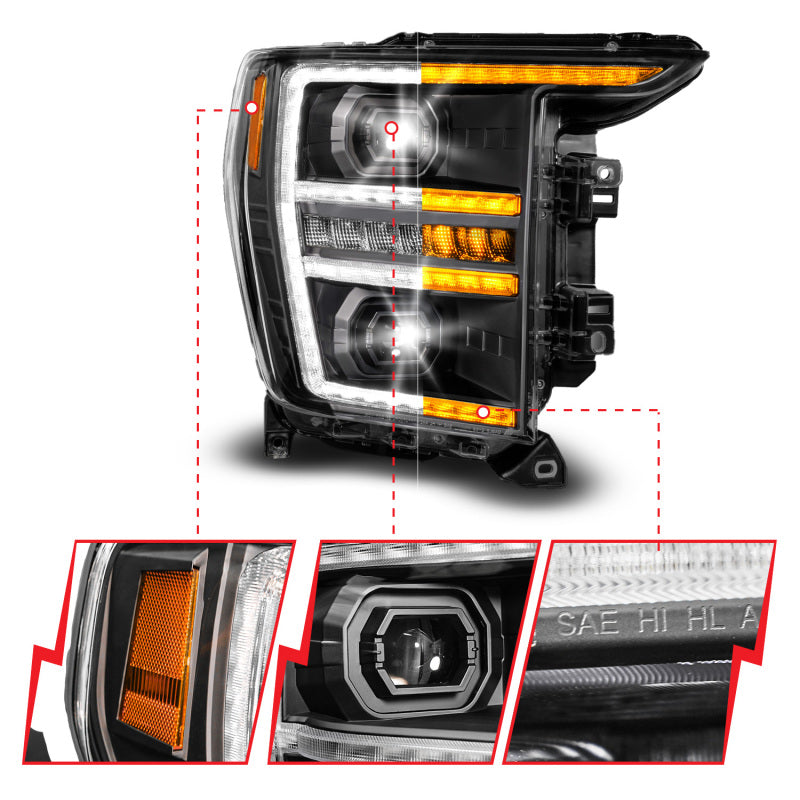 ANZO 2021-2023 Ford F-150 LED Projector Headlights - Black Housing / Clear Lens - Passenger Side
