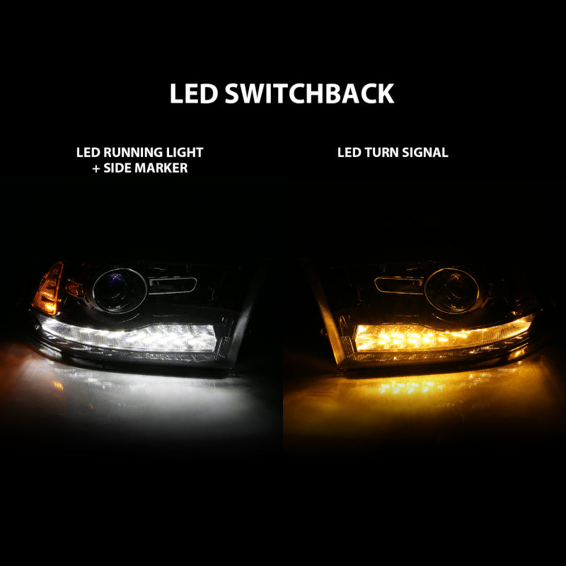 ANZO 2011-2018 RAM 1500 LED Projector Headlights - Plank Style Switchback Gloss Black (OE Style) (For All Models)