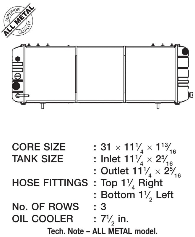 CSF 2572 Metal Radiator for 88-90 Jeep Cherokee 4.0L Heavy Duty 3 Row
