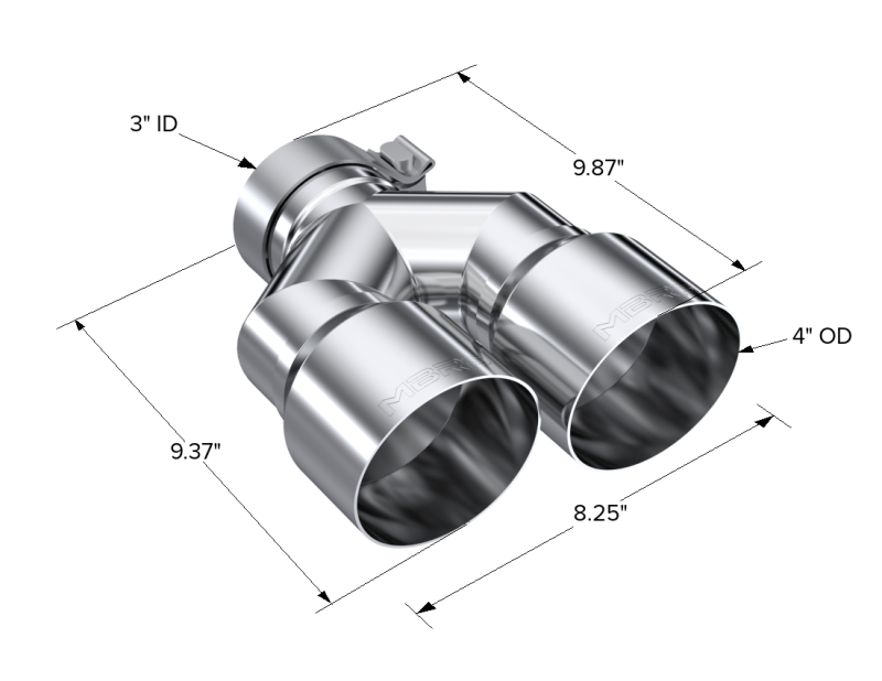 MBRP 3in ID / Dual 4in OD Out Staggered L 9.37in / R Univ Exhaust Tips