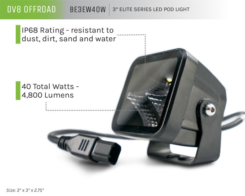 DV8 Offroad 3in Cube LED Light 40W Pod Light 5W LED - #BE3EW40W