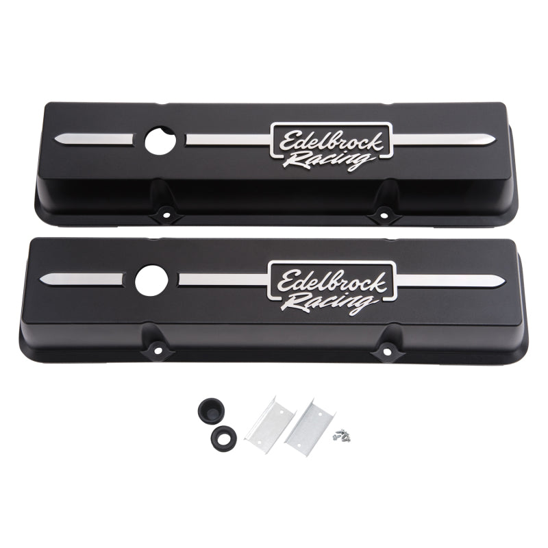 Edelbrock 41633 Valve Cover Racing Series Chevrolet 1959-1986 262-400 CI V8 Low Black