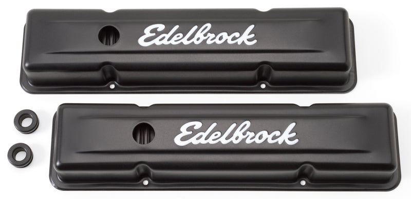 Edelbrock 4443 Valve Cover Signature Series Chevrolet 1959-1986 262-400 CI V8 Low Black
