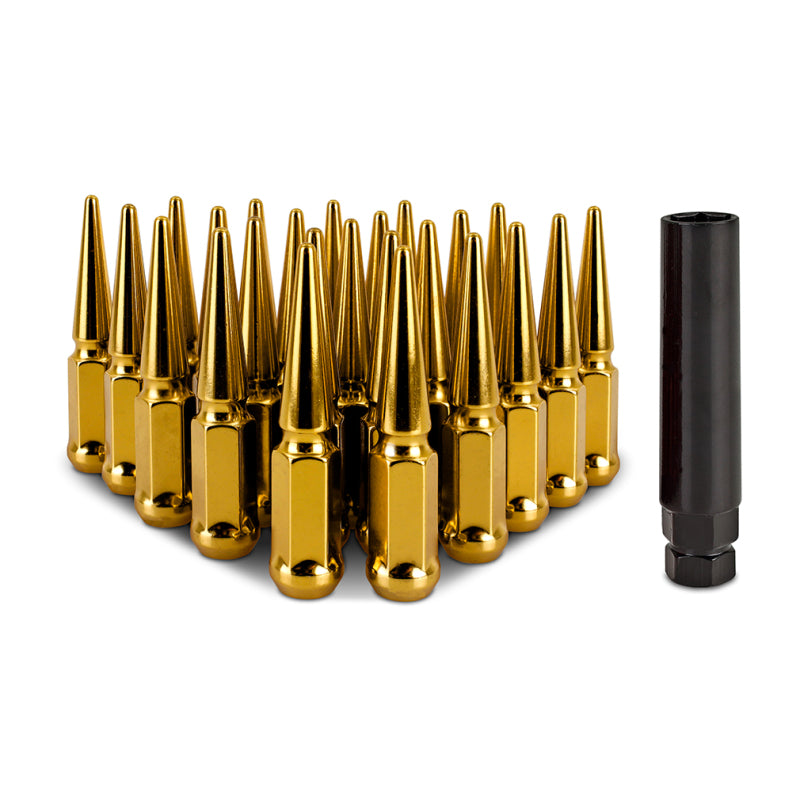 Mishimoto Mishimoto Steel Spiked Lug Nuts M14 x 1.5 24pc Set Gold - #MMLG-SP1415-24GD
