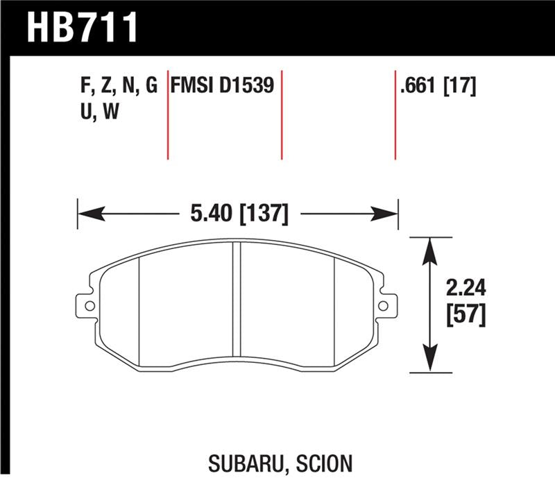 Hawk Performance HB711W.661 DTC-30 Motorsport Brake Pads