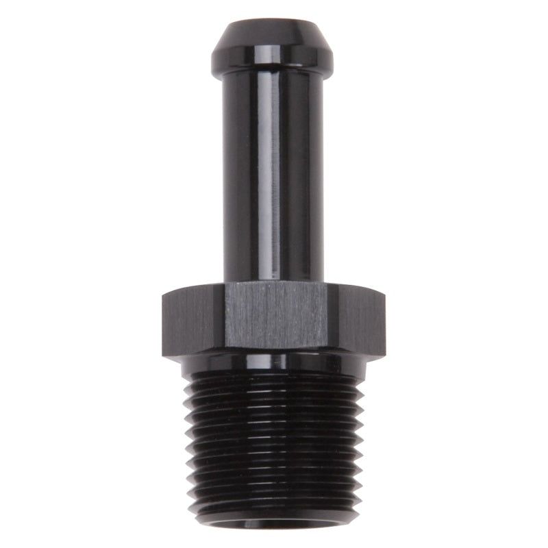 Edelbrock 8117 Hose End Straight 3/8 in NPT to 3/8 in Barb Black Anodized
