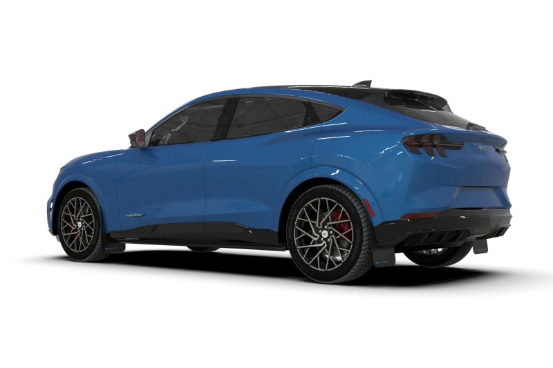 Rally Armor Mud Flaps - 2021-2025 Ford Mustang Mach-E - RAL UR Blk Flap/Met. Blk Logo - #MF96-UR-BLK-MBK