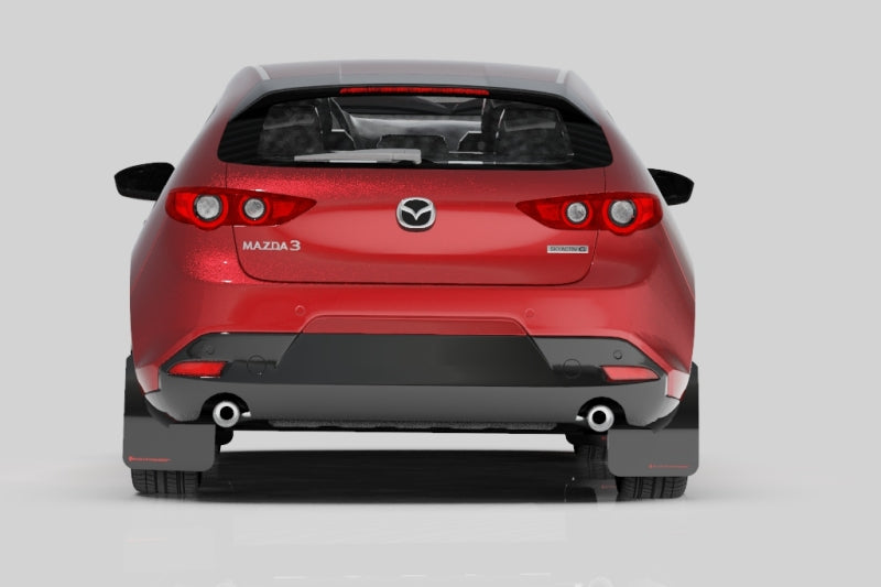 Rally Armor UR Mud Flaps - 2019-2025 Mazda 3 - Black/White Logo - #MF61-UR-BLK/WH