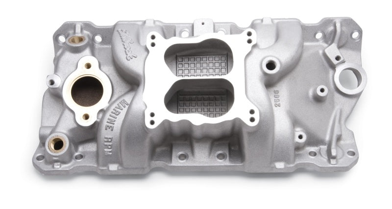 Edelbrock 2506 Manifold SBC 23-Degree Marine RPM 1987-1995 with Brass