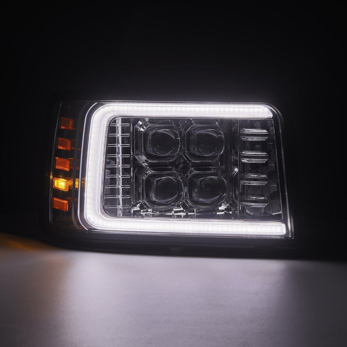 AlphaRex 880377 92-96 Ford Bronco NOVA LED Projector Headlights Chrome with Activation Light Sequential Signal and Switchback DRL