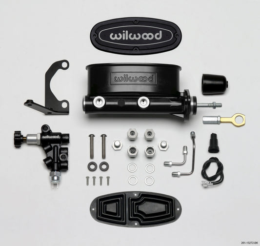 Wilwood HV Tandem M/C Kit w L/H Bracket & Prop Valve - 7/8in Bore Black-W/Push. - Early Mustang - #261-13272-BK