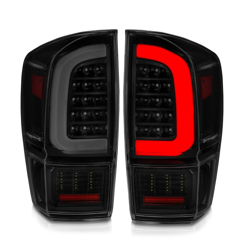 ANZO 16-23 Toyota Tacoma LED Tail Lights - w/ Light Bar Sequential Black Housing & Smoke Lens