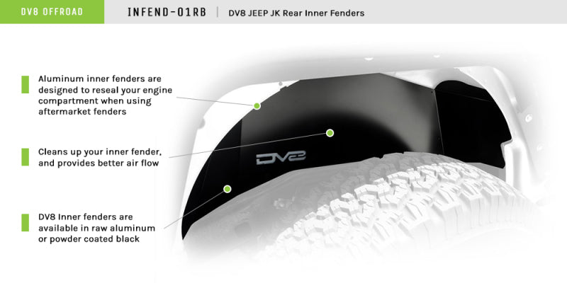 DV8 Offroad 07-18 Jeep Wrangler JK Rear Aluminum Inner Fender - Black - #INFEND-01RB