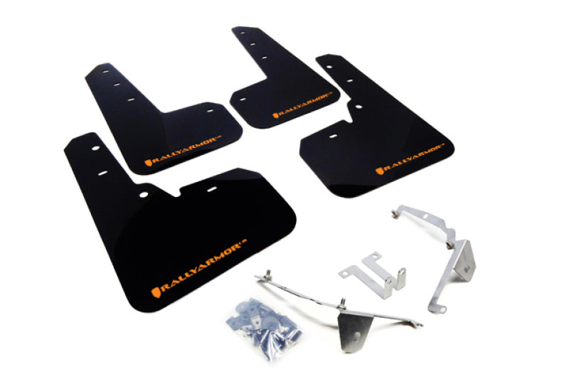 Rally Armor UR Mud Flaps - 2013-2015 Subaru XV Crosstrek, 2016-2017 Subaru Crosstrek - Black/Orange Logo - #MF26-UR-BLK/OR