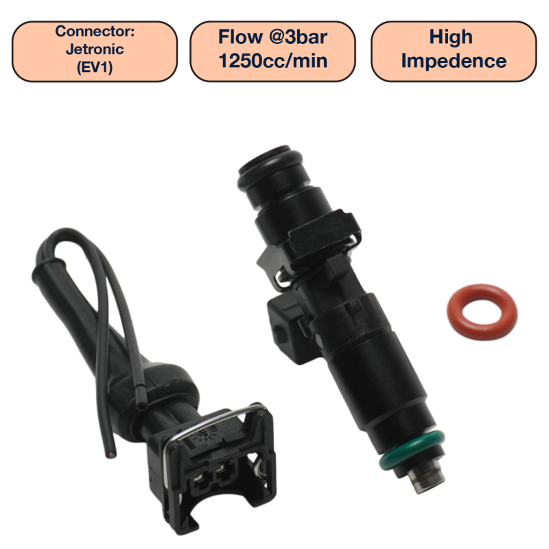 DeatschWerks Universal 1250cc Single Fuel Injector / 60mm Length / 14mm O-Ring Seals