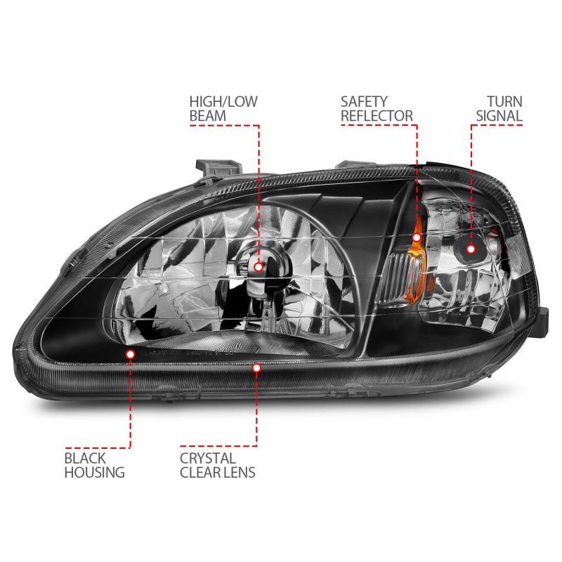 ANZO 1999-2000 Honda Civic Crystal Headlights
