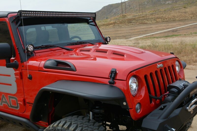 DV8 Offroad 07-18 Jeep Wrangler JK Metal Heat Dispersion Hood - Primer Black - #HDMB07-02