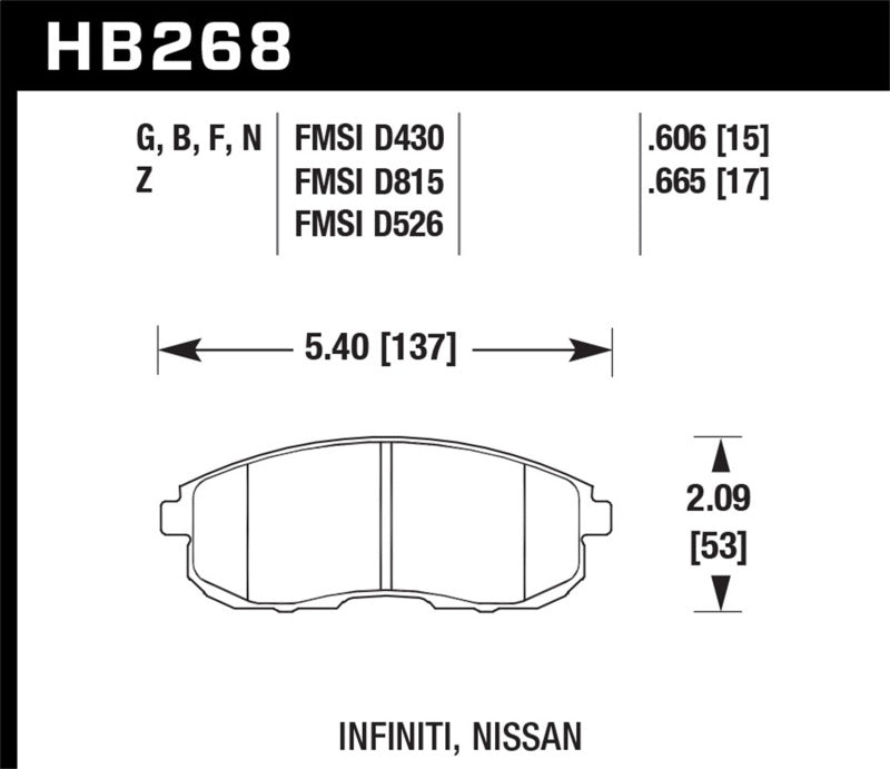 Hawk Performance HB268G.665 DTC-60 Motorsport Brake Pads