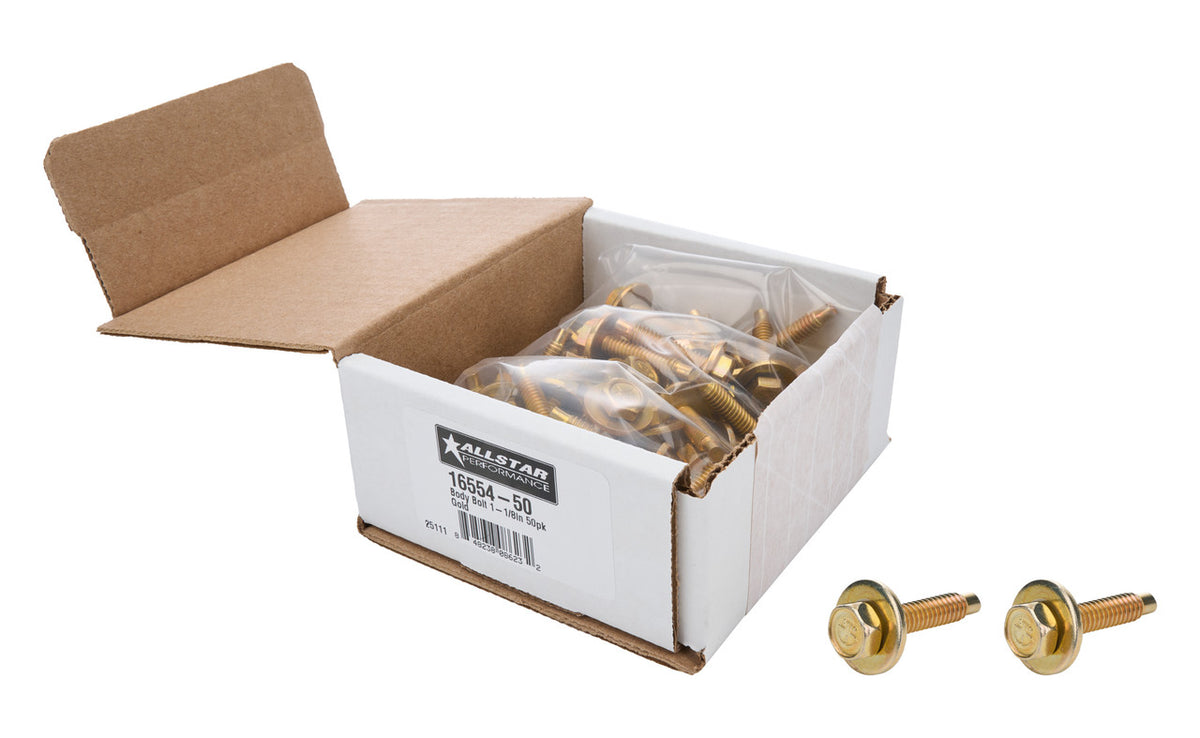 Allstar Performance Body Bolt 1-1/8in 50pk Gold ALL16554-50