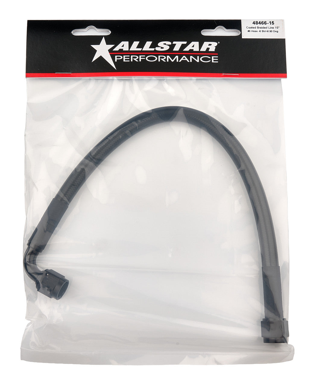 Allstar Performance Coated Braided Line 15" #6 Hose -6 Straight/-6 90 Degree ALL48466-15