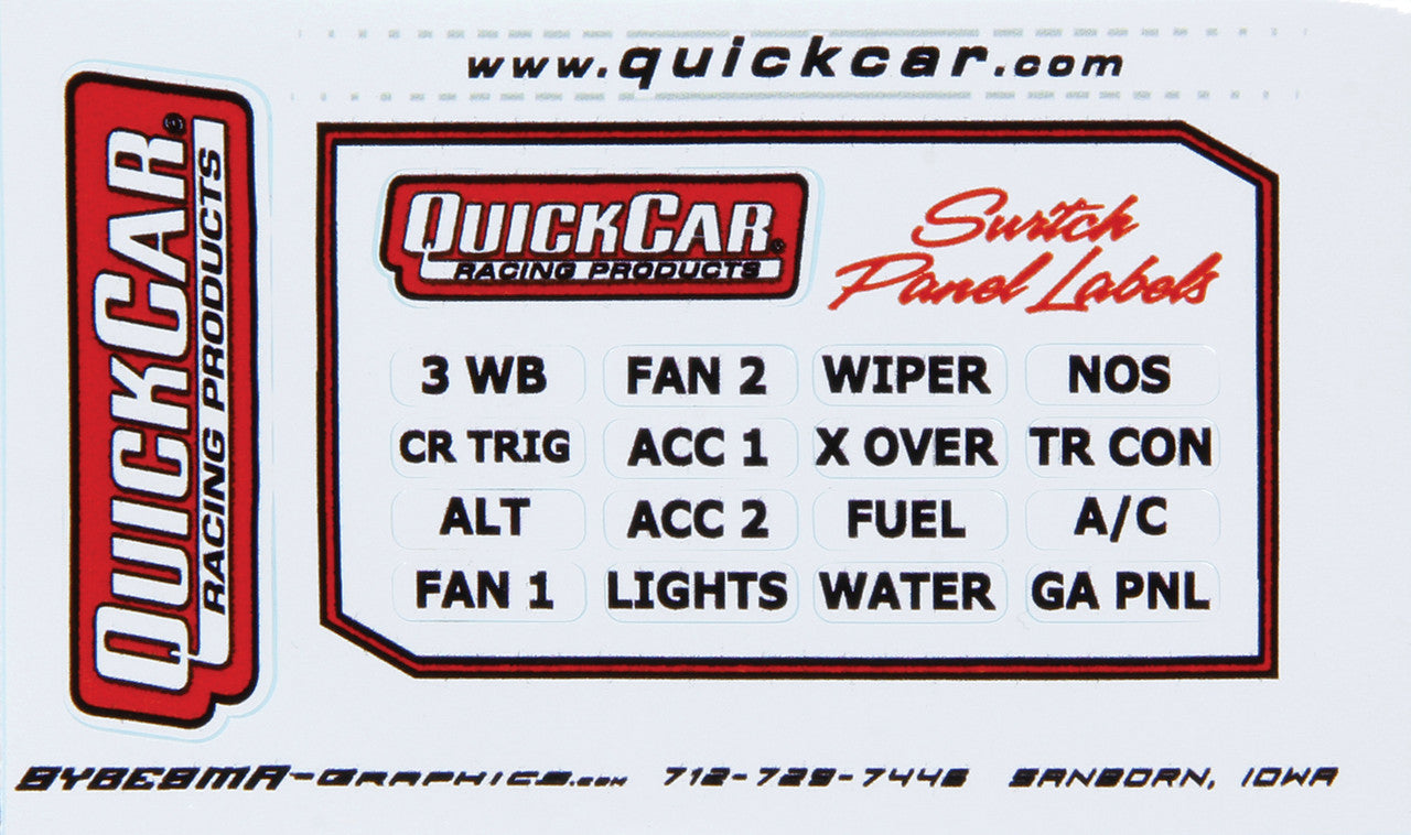 QuickCar Large Labels for Switch Panels