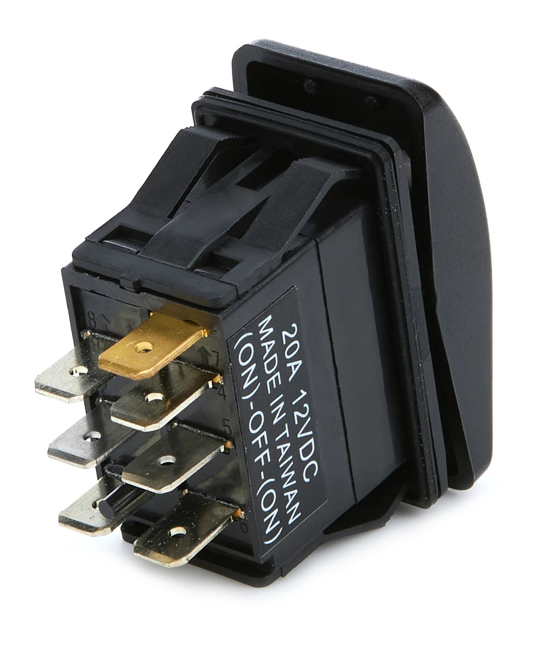 QuickCar Rocker Switch - Winch, Momentary-Off-Momentary, (On)-Off-(On), Red Light