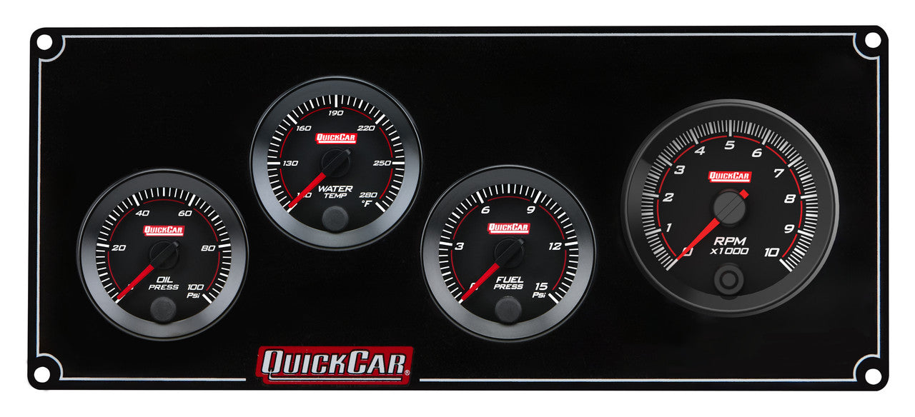 QuickCar RedLine Gauge Panel w/69-001- Black Plate, 2-1/16" OP/WT/FP-15/2-5/8"Tach