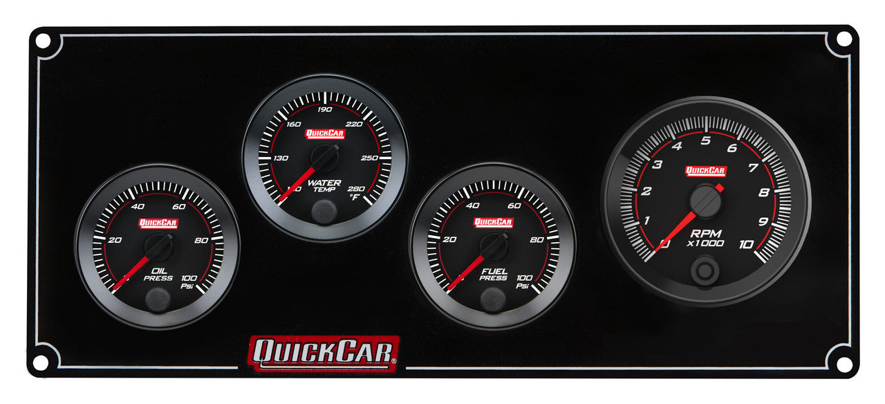 QuickCar RedLine Gauge Panel w/69-001- Black Plate, 2-1/16" OP/WT/FP100/2-5/8" Tach