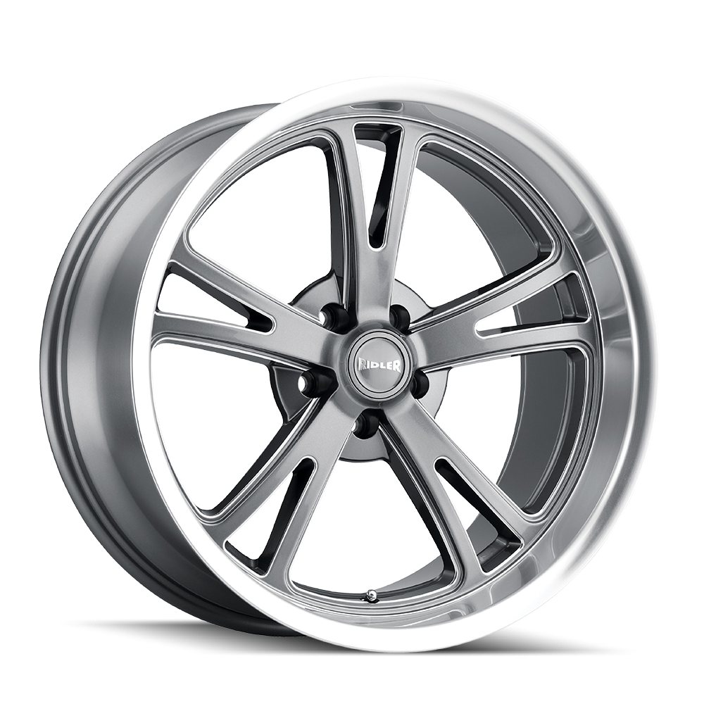 Ridler Wheels 606 17x7 5x114.3 0mm Grey with Milled Spokes and Diamond Lip Wheel 606-7765G