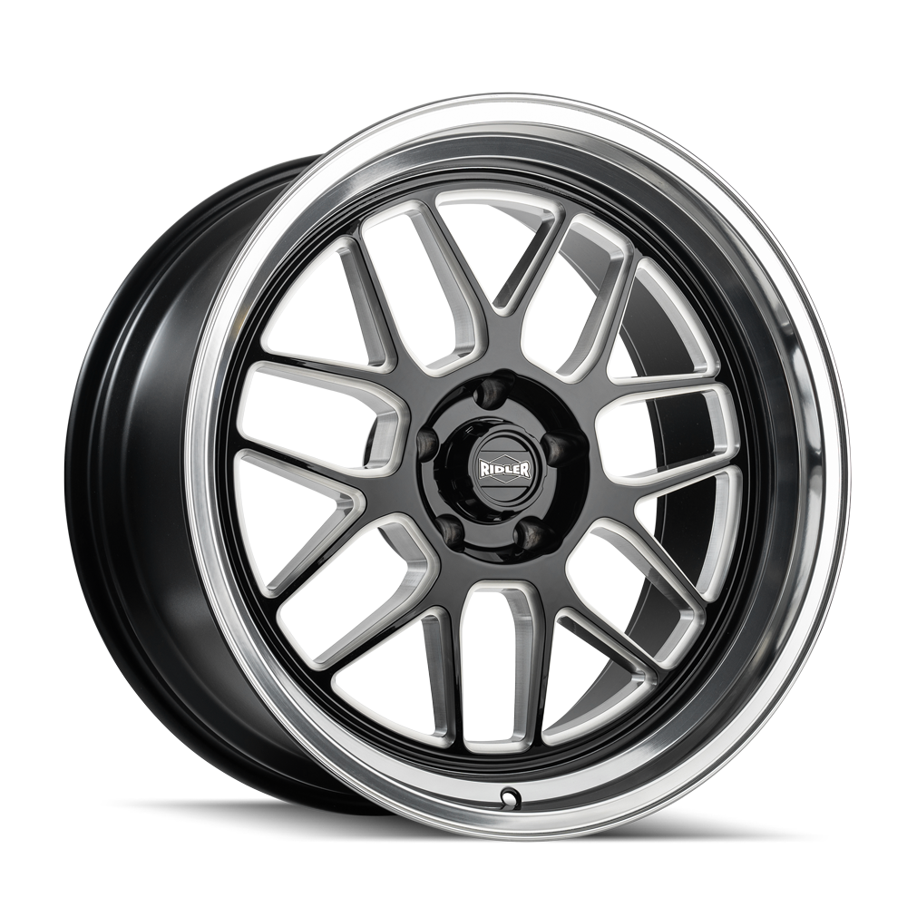 Ridler Wheels 611 20x8.5 5x114.3 0mm Gloss Black Milled with Diamond Cut Lip Wheel 611-2865GBMD
