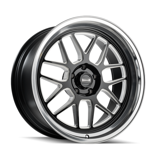 Ridler Wheels 611 17x8 5x114.3 0mm Gloss Black Milled with Diamond Cut Lip Wheel 611-7865GBMD