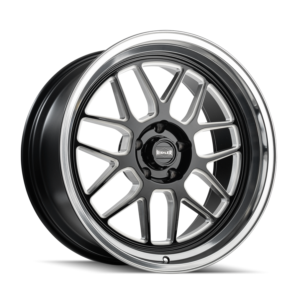 Ridler Wheels 611 17x7 5x120.65 0mm Gloss Black Milled with Diamond Cut Lip Wheel 611-7761GBMD