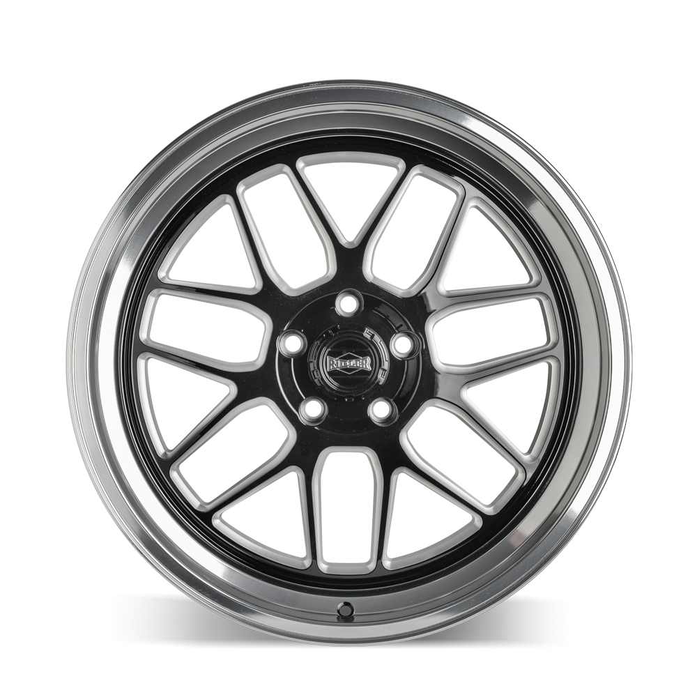 Ridler Wheels 611 17x8 5x114.3 0mm Gloss Black Milled with Diamond Cut Lip Wheel 611-7865GBMD